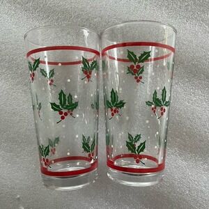 Christmas Drinking Glasses Set Of Two Mistletoe Made In Indonesia